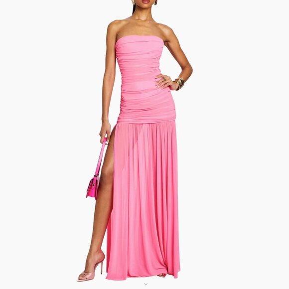 Retrofête Adele Ruched Strapless Maxi Dress/Gown, Candy Pink, Size L, NWT - Picture 1 of 15